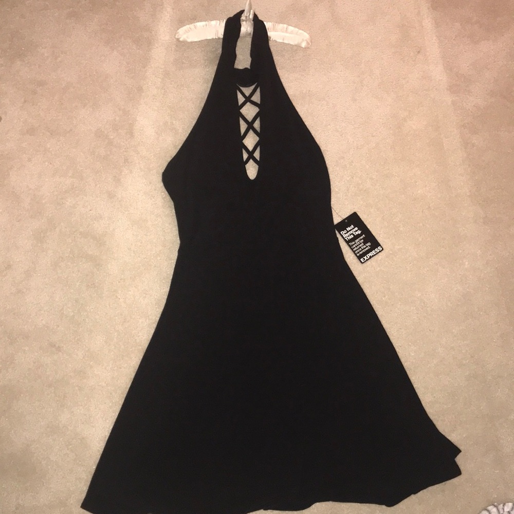 NWT, never worn, black halter neck open back dress